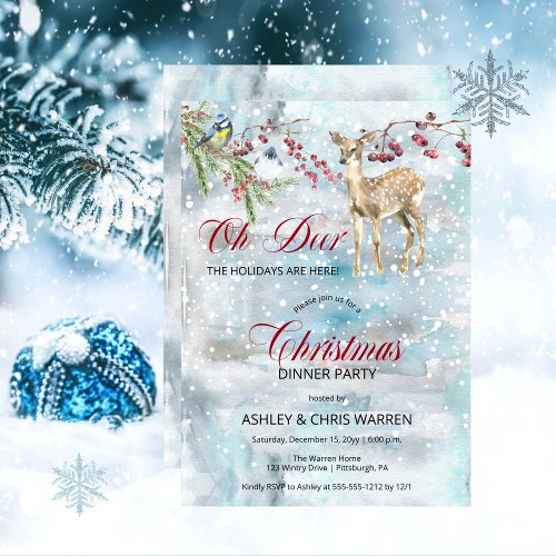 Oh Deer Woodland Animals Winter Christmas Party Invitation