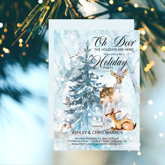 Oh Deer Woodland Animals Winter Holiday Party Invitation (Creator Uploaded)