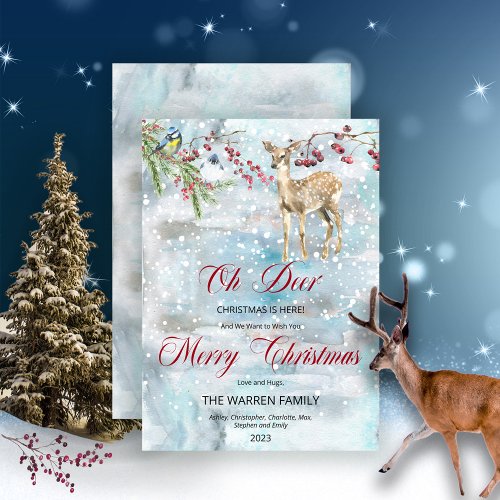 Oh Deer Woodland Animals Winter Merry Christmas Holiday Card