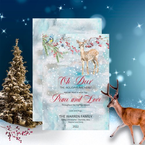 Oh Deer Woodland Animals Winter Peace and Love Holiday Card