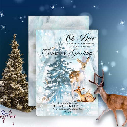 Oh Deer Woodland Animals Winter Seasons Greetings Holiday Card