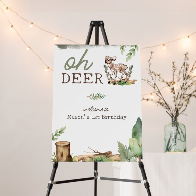 Oh Deer Woodland Baby Deer Birthday Welcome Sign (In Situ (Stand))