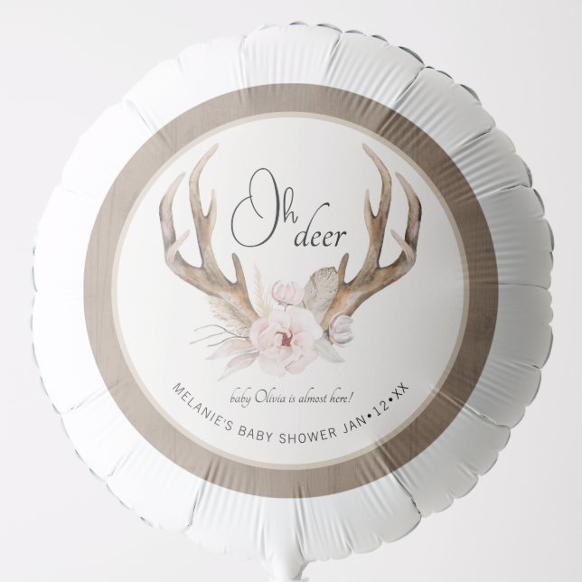 Oh Deer Woodland Baby Shower Balloon – Boho Waterc (Front)