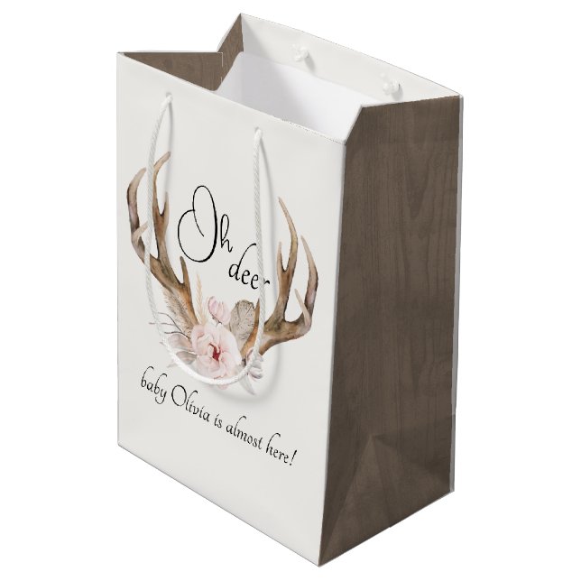 Oh Deer Woodland Baby Shower Gift Bag – Boho Water (Back Angled)