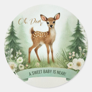 Oh, Deer! Woodland Baby Shower Party Classic Round Sticker