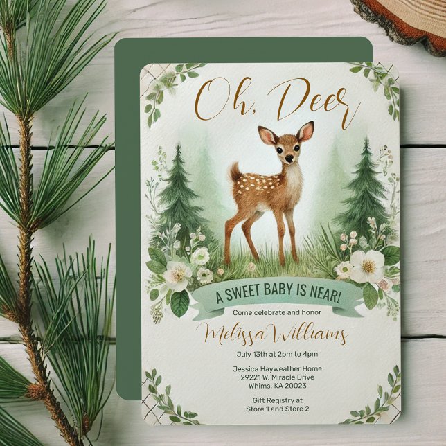 Oh, Deer! Woodland Baby Shower Party Invitation (Creator Uploaded)