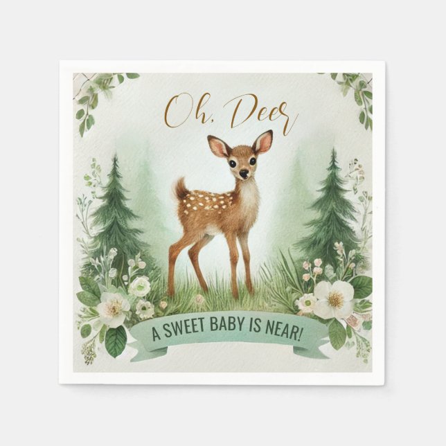 Oh, Deer! Woodland Baby Shower Party Napkins (Front)