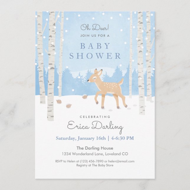 Oh Deer!  Woodland baby shower theme | soft blue Program (Front)