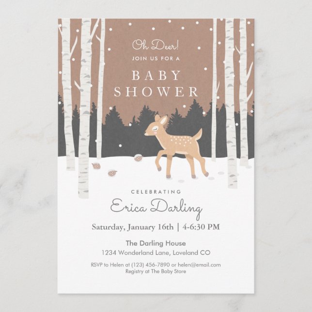 Oh Deer!  Woodland baby shower theme | soft brown Program (Front)