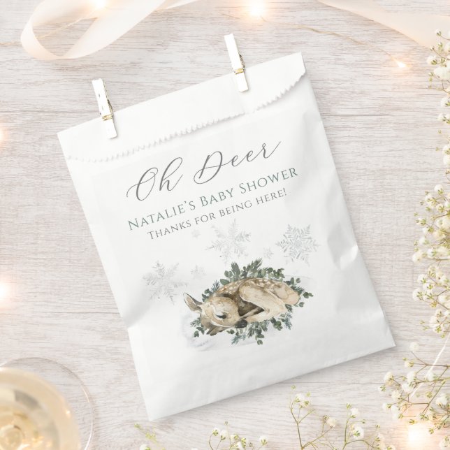 Oh Deer Woodland Blue Green Baby Shower Favor Bag (Clipped)