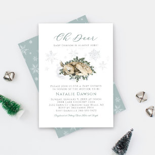 Oh Deer Woodland Blue Green Baby Shower Invitation