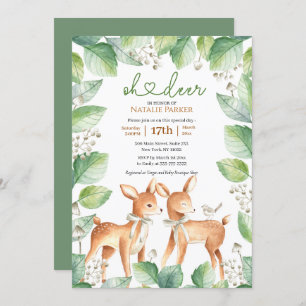 Oh Deer Woodland Deer Floral Greenery Baby Shower Invitation