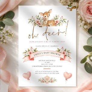 Oh Deer Woodland Floral Fawn Baby Shower Invitation