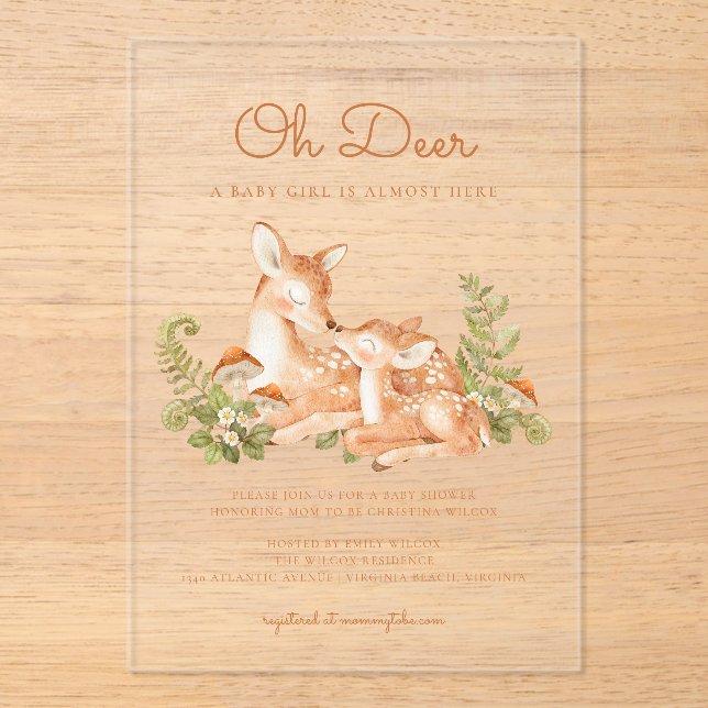 Oh Deer Woodland Forest Baby Shower  Acrylic Invitations (Front)