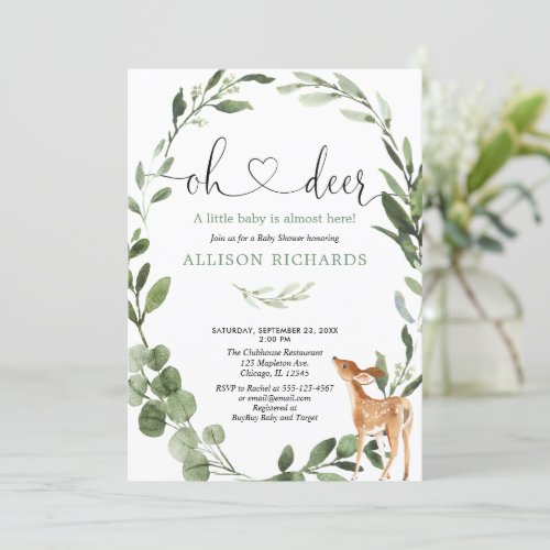 Oh Deer Woodland gender neutral baby shower Invitation