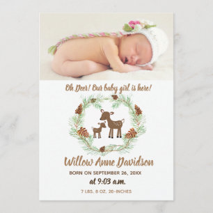 Oh Deer Woodland Nature Photo Birth Announcement