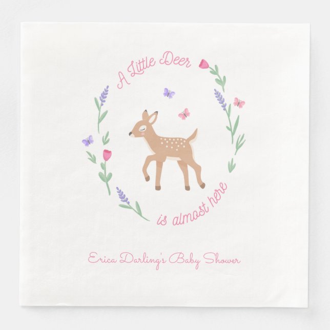 Oh Deer Woodland Theme Baby Shower Paper Dinner Napkins (Front)