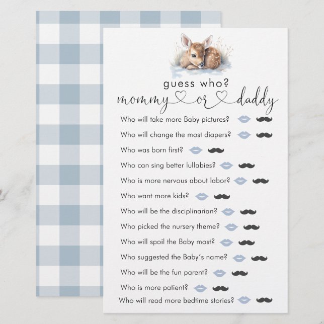 Oh Deer Woodland Winter Baby Show "Guess Who" Game (Front/Back)