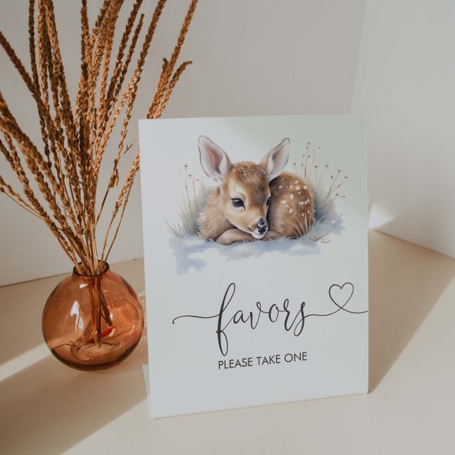 Oh Deer Woodland Winter Baby Shower Favors Pedestal Sign (Creator Uploaded)