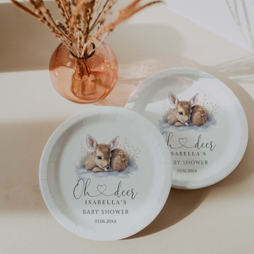 Oh Deer Woodland Winter Baby Shower Paper Plates