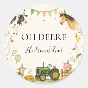 Oh Deere Farm First Birthday 3" Round Sticker