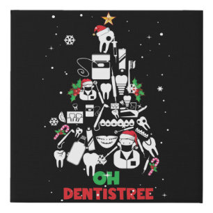 Oh Dentistree Dentist Dental Teeth Christmas Tree Faux Canvas Print