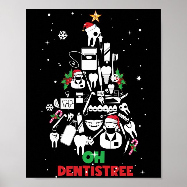 Oh Dentistree Dentist Dental Teeth Christmas Tree Poster (Front)