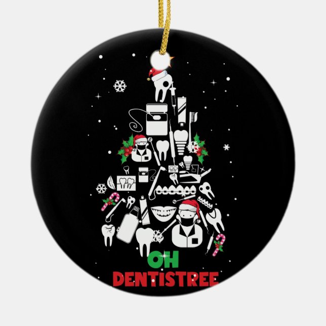 Oh Dentistree Dentist Teeth Christmas Tree Ceramic Ornament (Front)