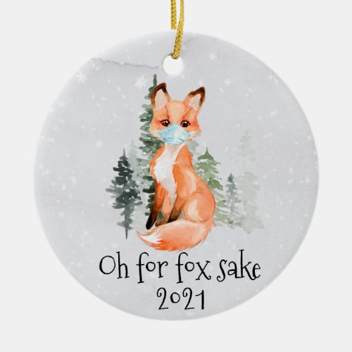 OH for Fox Sake 2021 Face Mask Christmas Ceramic Ornament