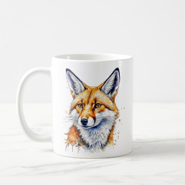 Oh, For Fox Sake! Funny Watercolor Fox Quote Coffee Mug (Left)