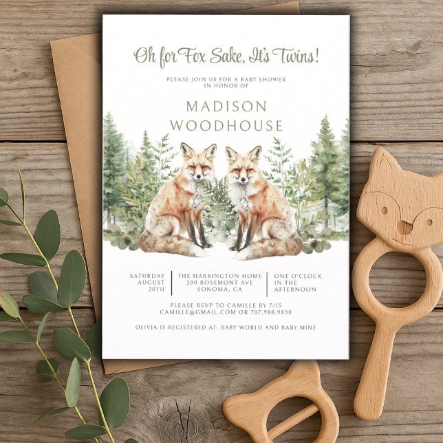 Oh For Fox Sake It's Twins Baby Shower Invitation (Creator Uploaded)