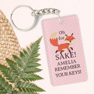 Oh For Fox Sake Pink and White Polka Dot Keychain