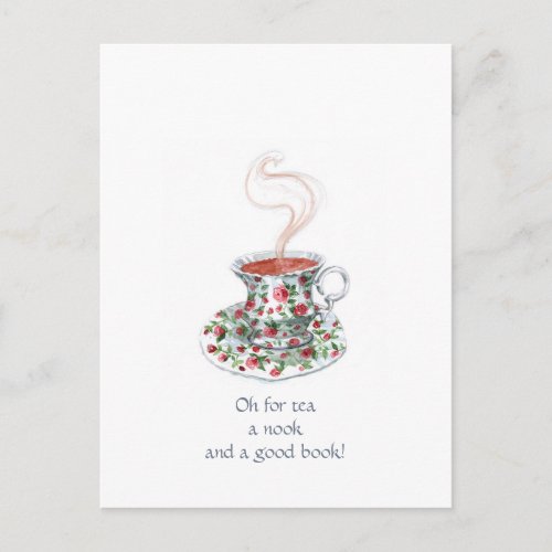 Oh for tea a nook and a good book _ tea slogan postcard