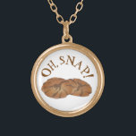 Oh (Ginger) Snap Amish PA Dutch Gingersnap Cookies Gold Plated Necklace<br><div class="desc">Design features an original marker illustration of a pair of delicious ginger snap cookies, also known as ginger nuts or ginger biscuits. A popular molasses and cinnamon-based cookie in Australia, New Zealand, Great Britain, and in Pennsylvania Amish country! This ginger cookie illustration is also available on other products. Coordinating foodie...</div>