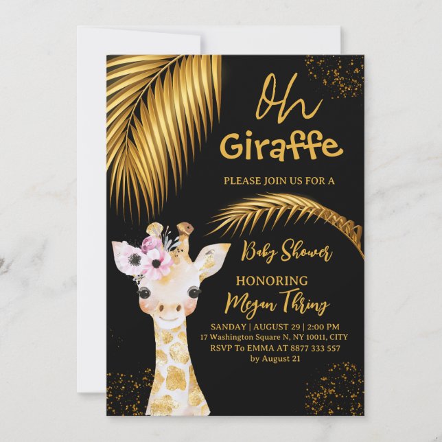 oh giraffe safari baby shower invitation (Front)