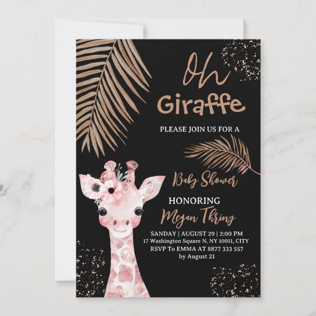 oh giraffe safari baby shower invitation (Front)