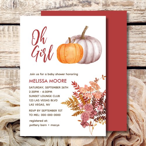 Oh Girl A little pumpkin is on the way baby shower Invitation