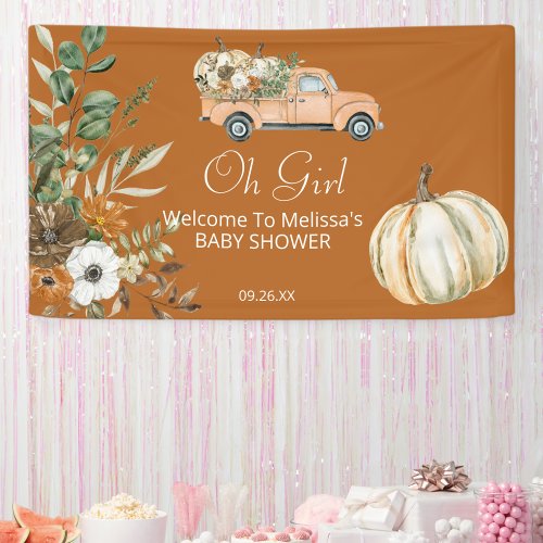 Oh Girl A little pumpkin is on the way Fall Rustic Banner