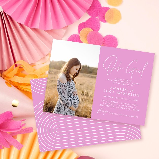 oh girl baby shower bright pink elegant photo invitation (Creator Uploaded)