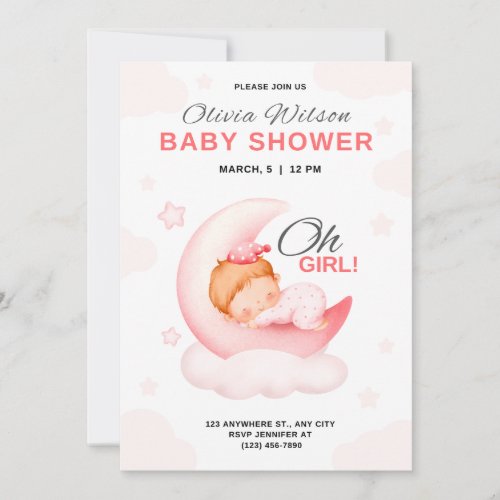 oh girl baby shower invitation pink holiday card