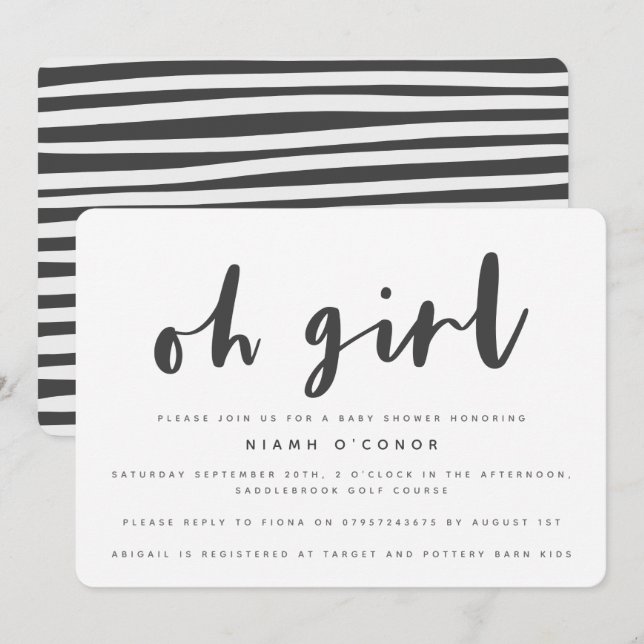 Oh girl, baby shower party invitation (Front/Back)