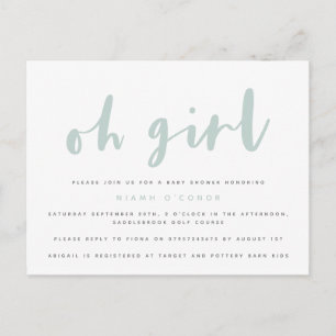 Oh girl baby shower postcard. invitation postcard