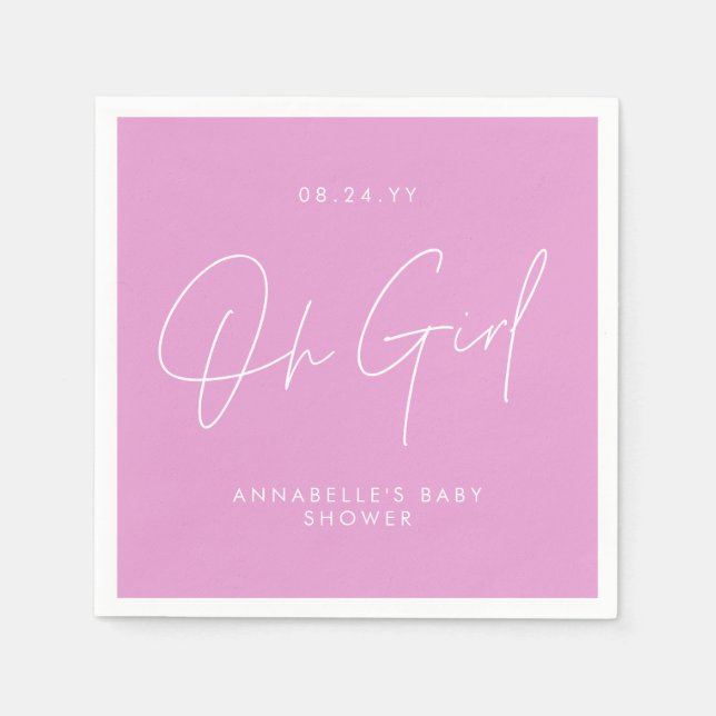 oh girl Baby shower script cerise pink elegant  Napkins (Front)