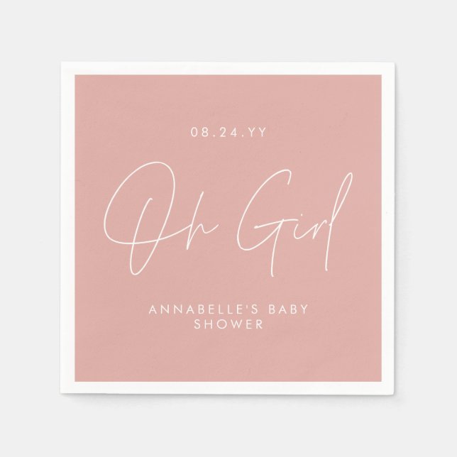 oh girl Baby shower script pink elegant  Napkins (Front)