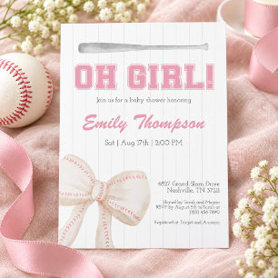 Oh Girl Baseball Baby Shower Invitation