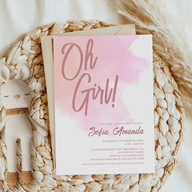 Oh Girl Blush Pink Baby Shower Invitation (Creator Uploaded)