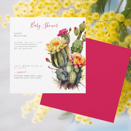 Oh Girl Cactus Baby Shower Square Invitation