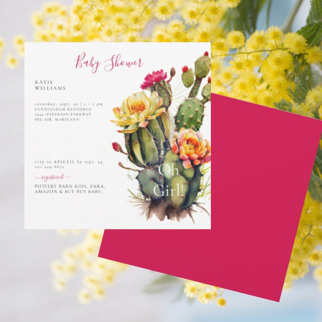 Oh Girl Cactus Baby Shower Square Invitation (Creator Uploaded)