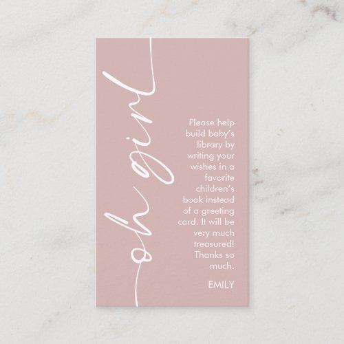 Oh Girl Dusty Rose Books for Baby Shower Enclosure Card