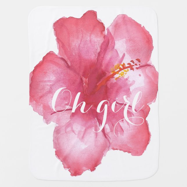 Oh girl hibiscus baby blanket (Front)